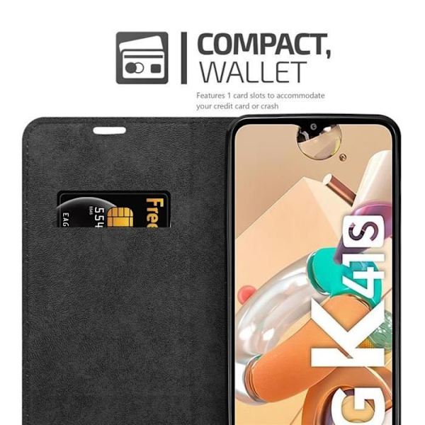 Etui - CADORABO - LG KQ51 - Svart - Magnetisk stängning - Ställfunktion Svart