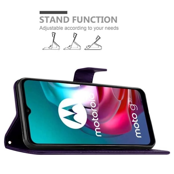 Telefonetui - CADORABO - MOTO G10 / G30 - Syntetiskt läder - Blommigt - Magnetstängning Mörklila blommig