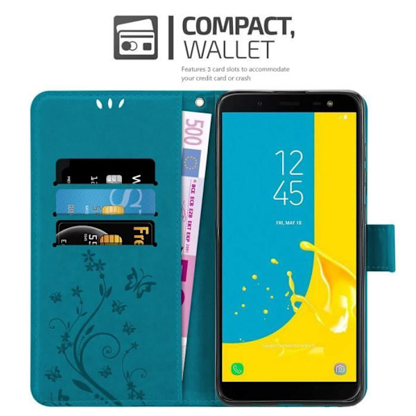 Coque - CADORABO - Samsung Galaxy J6 2018 - Similicuir - Blå Blommor - Plånbok med ställfunktion BLOMMA BLÅ