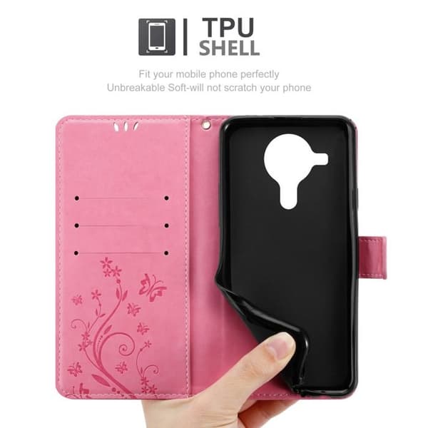 Fodral med lock för Nokia 5.4 Etui i ROSA BLOMMÖNSTER Skydd Design Blommig Plånbok Ros