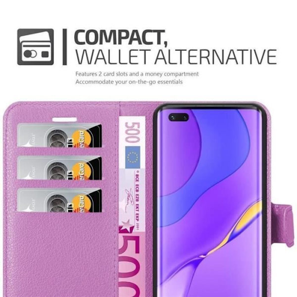 Coque - CADORABO - Huawei Nova 7 Pro 5G - Syntetiskt läder - Horisontellt stativ - 3 kortfack Lila