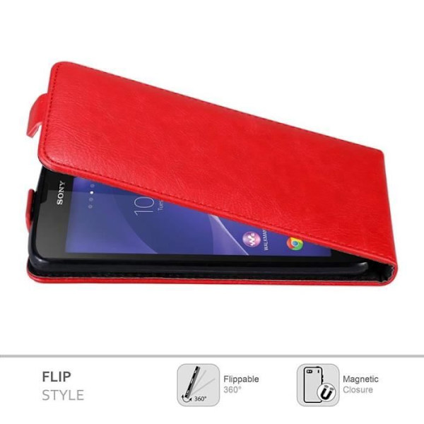 Flip-fodral - CADORABO - Sony Xperia T3 - Röd konstläder - Magnetisk stängning - Fullständigt skydd Röd