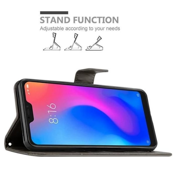 Fodral - CADORABO - Xiaomi Redmi Note 6 Pro - Imiterat läder - Blommönster - Magnetisk stängning Grå
