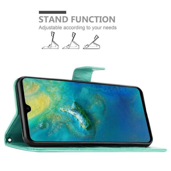 Fodral till Huawei MATE 20 - CADORABO - Blommönster - Imiterat läder - Stativfunktion - 3 kortplatser Grön