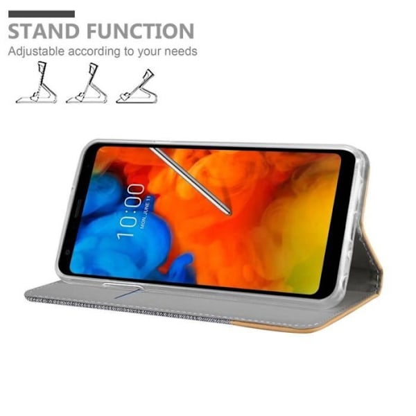 Fodral till LG Q Stylus - CADORABO - Bokjeans - konstläder - Horisontellt stativ - Kortplatser Grå