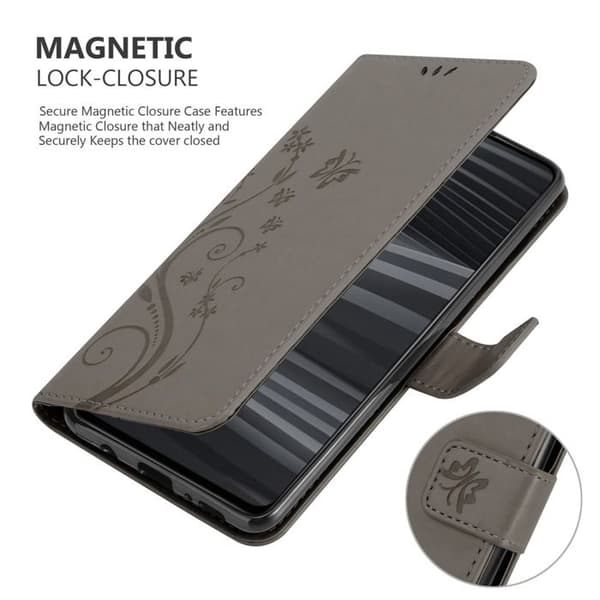 Fodral med lock för Realme GT 2 / GT Neo 2 Etui i GRÅ BLOMMIG Skydd Design Blommig Plånbok Grå