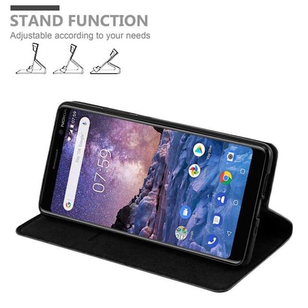 Coque för Nokia 7 PLUS Hölster i SVART NATT Etui Skydd Plånbok Wallet Svart