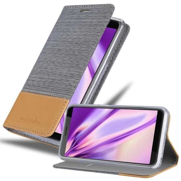 Fodral - CADORABO - HTC Desire 12 - Ljusgråbrun - konstläder - Horisontellt stativ Ljus gråbrun