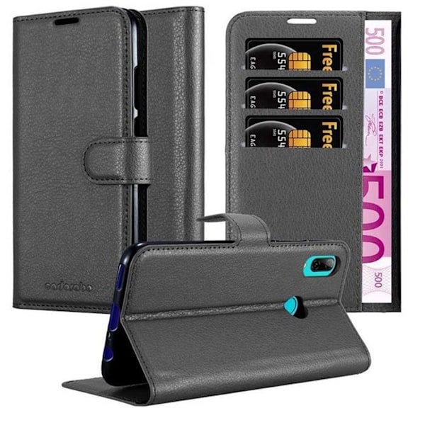 Fodral för Honor 10 LITE / Huawei P SMART 2019 Hölster i SVART BEBIS Etui Case Cover Skydd med magnetisk stängning Plånbok Svart