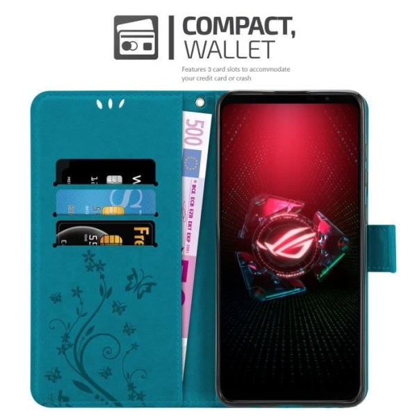 Coque för Asus ROG Phone 5 - CADORABO - Blommigt Fodral - Syntetläder - Ställfunktion - Fack för Kort BLOMMA BLÅ