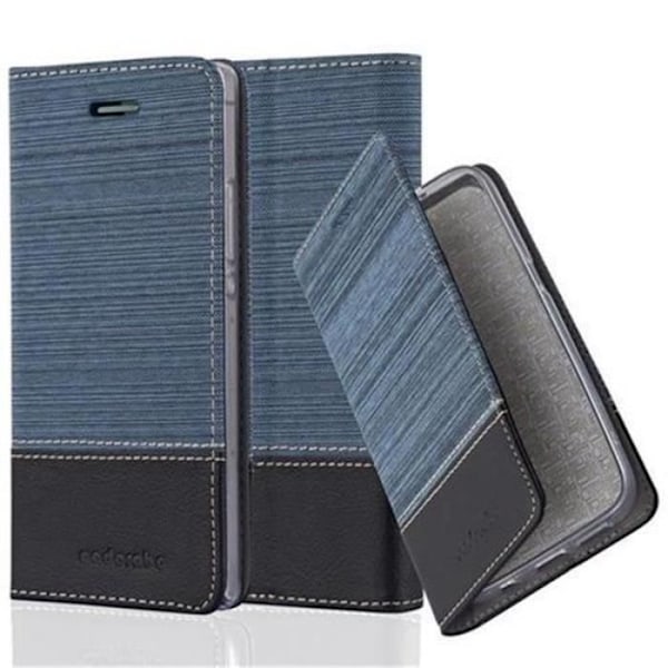 Coque Huawei P7 - CADORABO - Design TISSUE-SIMILICUIR - Mörkblå - Flexibel - Magnetisk Mörkblå