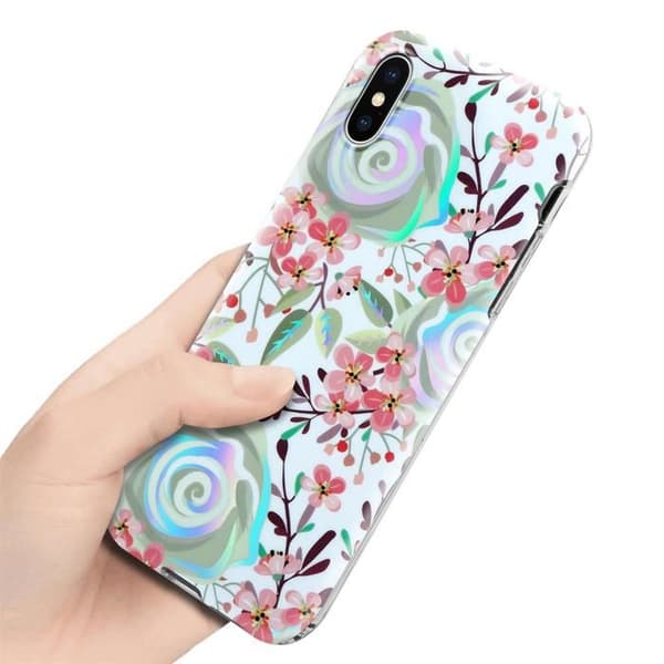 Skal för iPhone X / XS i PERSIKOFLORE Skyddande Etui Blommönster Vit