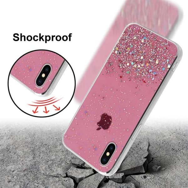 iPhone X / XS Skal Rosa med Glitter Skydd Glittrande Design Ros