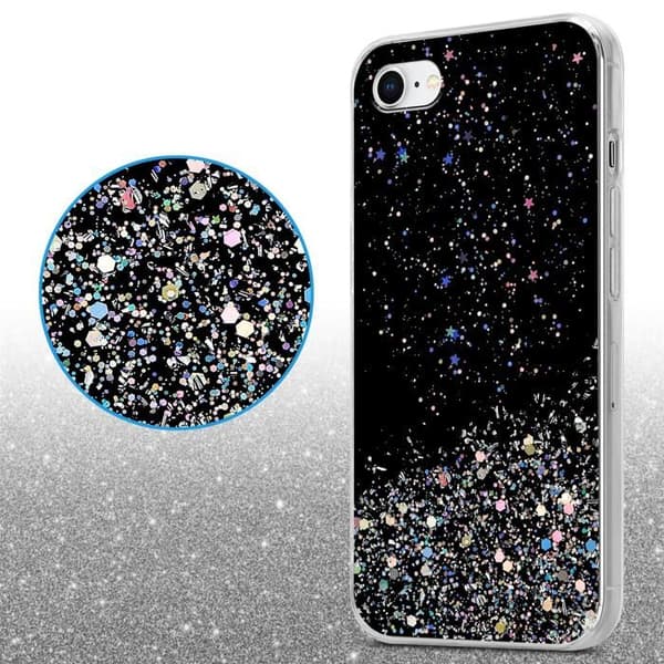 iPhone 7 / 7S / 8 / SE 2020 Skal Svart med Glitter Skydd Glittrande Design Svart