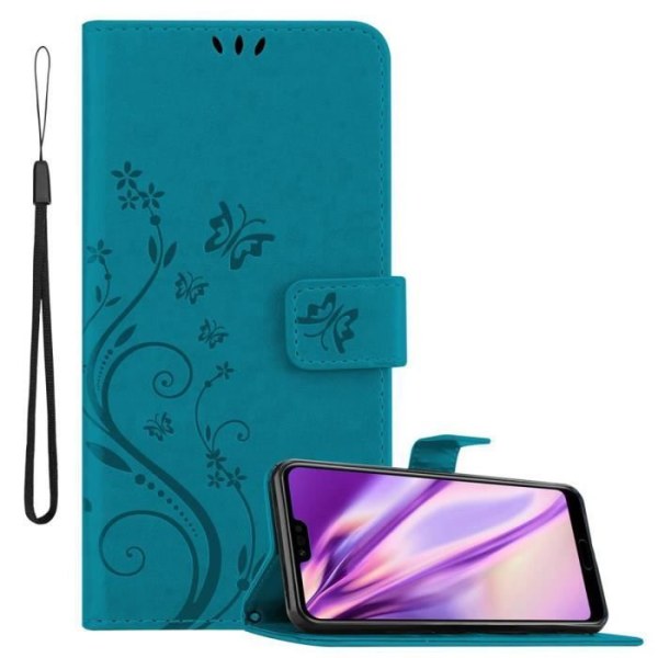 Coque Honor 10 - CADORABO - BLÅ FLORAL - Syntetiskt läder - Ställningsfunktion - Fack för kort BLOMMA BLÅ