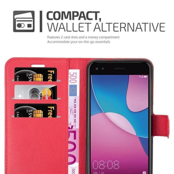 Cadorabo Fodral till Huawei Y6 PRO 2017 - i Röd - Bokfodral med magnetisk stängning, stativfunktion och plats för
