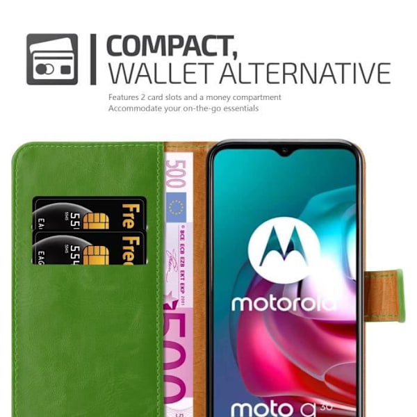 Fodral - CADORABO - MOTO G10 / G30 - Läderimitation - Grön Pre - Stand funktion GRÖNT NÄRA