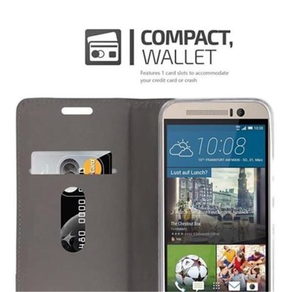 Cadorabo Fodral för HTC ONE M9 (3. Gen) LJUSGRÅ BRUNT TYG-IMATISKT LÄDER Magnetiskt fodralhölje stöder kortplats för stativ