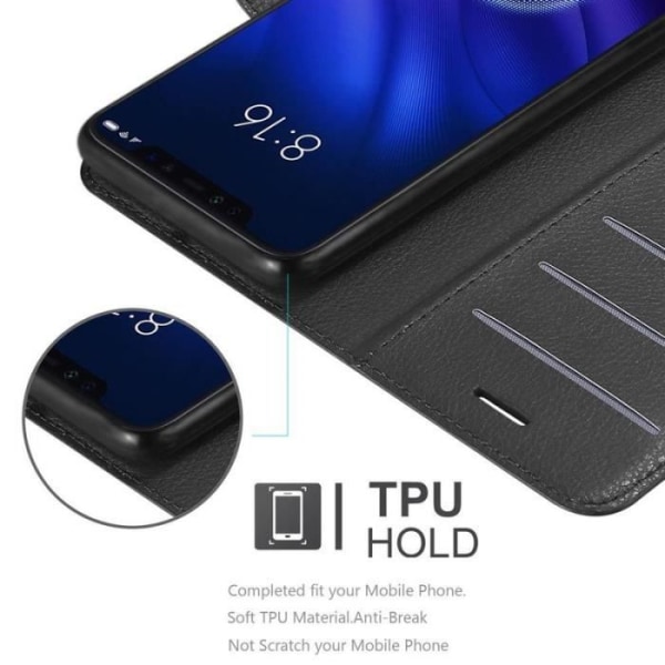 Fodral - CADORABO - Xiaomi Mi 8 PRO - Konstläder - Stativfunktion - 3 kortfack Svart