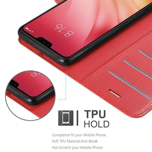 Coque - CADORABO - Xiaomi Mi 8 LITE - Röd - Syntetiskt läder - Horisontellt stativ Röd