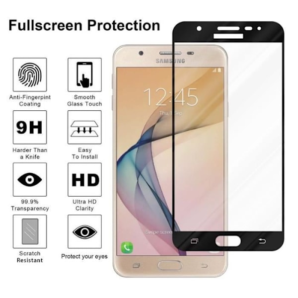 Cadorabo härdat glas Samsung Galaxy J5 PRIME - ON5 2016 Skärmskyddsfilm Glas Display-skydd TRANSPARENT med SVART Transparent, svart