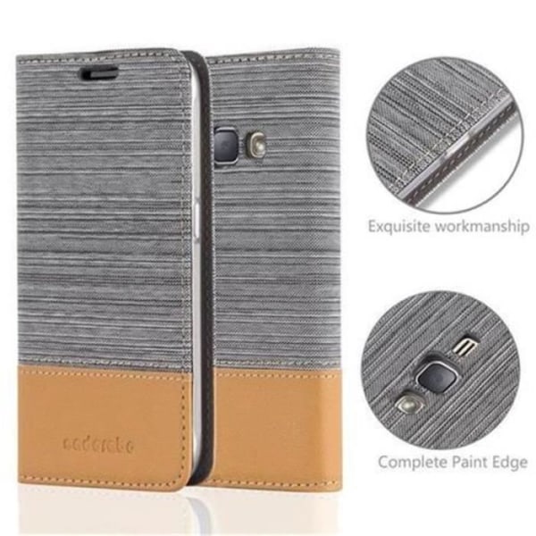 Samsung Galaxy J1 2016 (6) Fodral i LJUSGRÅBRUNT från Cadorabo (TYG-LÄDER FAUX Design) Helt skyddsfodral med flik