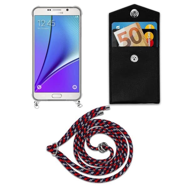 Skal för Samsung Galaxy NOTE 5 med axelrem i RÖD BLÅ VIT med justerbar snodd Blå