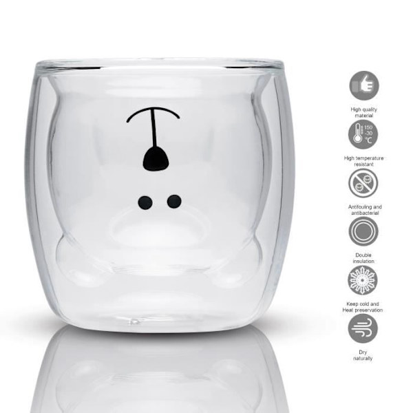 Intirilife 4x dubbelväggigt glas med björn 230 ml Termoisolerat borosilikatglas Munblåst Diskmaskinssäker