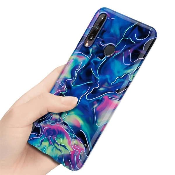 Mobilskal för Huawei P40 LITE E i Blå Rosa Marmor Nr. 17 Skyddsetui Blå