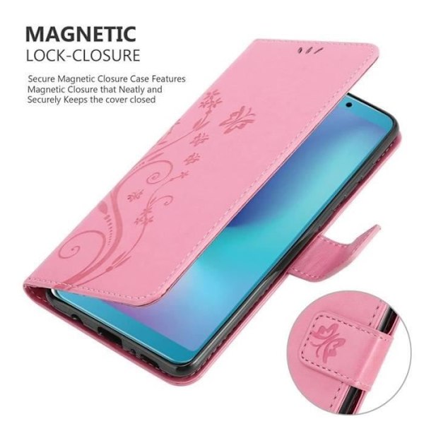 Fodral - CADORABO - Samsung Galaxy A6s - Blommigt konstläder - Magnetisk stängning - Integrerat stöd Rosa