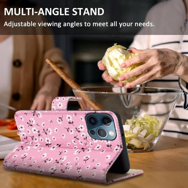 Etui för iPhone 13 PRO MAX Fodral med lock i Blomregn No. 6 Skydd Plånbok Ros