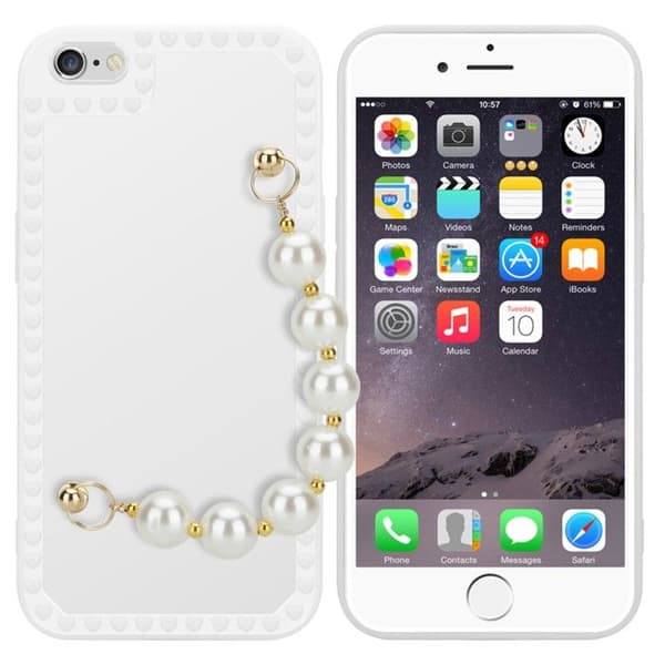 iPhone 6 / 6S vit skal med pärlor och handledsrem Vit