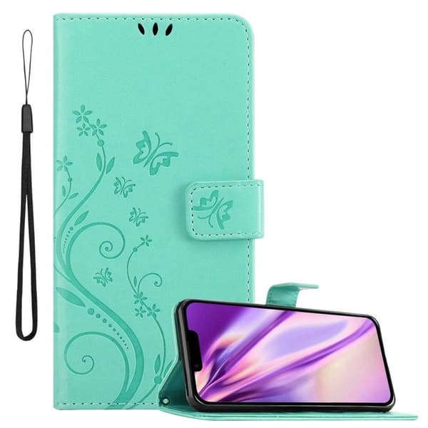 Fodral med lock för iPhone 14 PLUS Turquoise Blommig Design Skydd Plånbok Blå