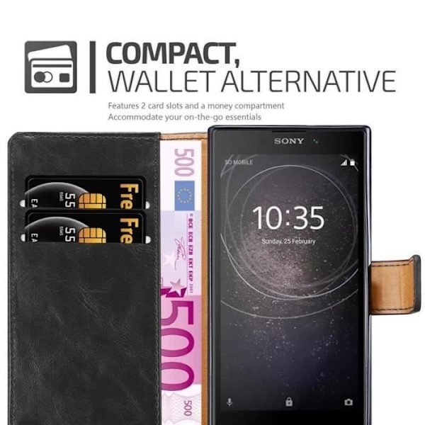 Fodral - CADORABO - Sony Xperia L2 - Läderimitation - Svart - Stativfunktion Svart