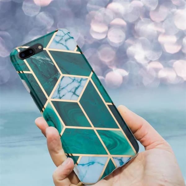 Skal för iPhone 7 PLUS / 7S PLUS / 8 PLUS i Marmor Guld Vit Mörkgrön Nr. 6 Skyddsetui Grön