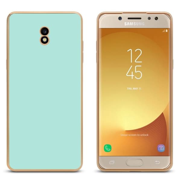 Skydd för Samsung Galaxy J7 2017 Glansig Mintgrön - Guld med skydd för kamera Grön