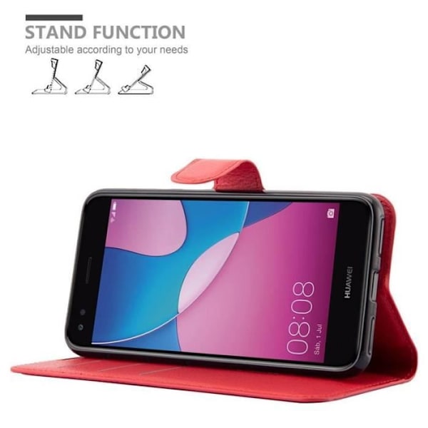 Coque - CADORABO - Huawei Enjoy 7 - Similicuir Röd - Ställfunktion - 3 Kortfack Röd