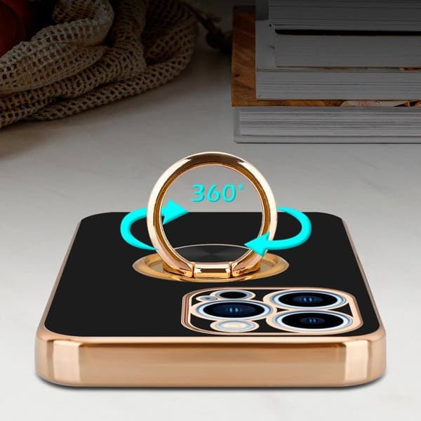iPhone 13 PRO MAX Glansig Svart - Guld med kameraskydd Svart