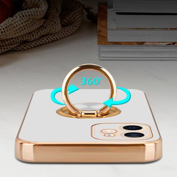 iPhone 12 MINI Fodral Glansig Vit - Guld med kameraskydd Vit