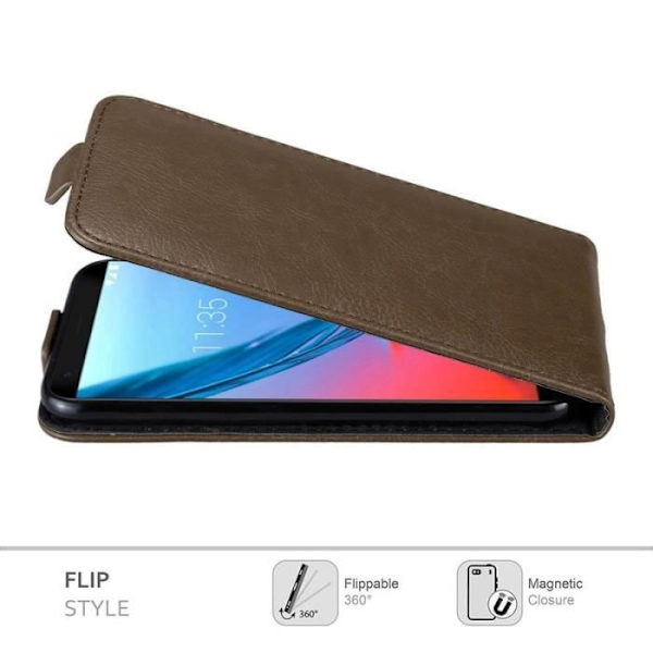 Flipfodral - CADORABO - ZTE Blade V9 - Brunt läderimitation - Magnetisk stängning - Fullständigt skydd kastanj