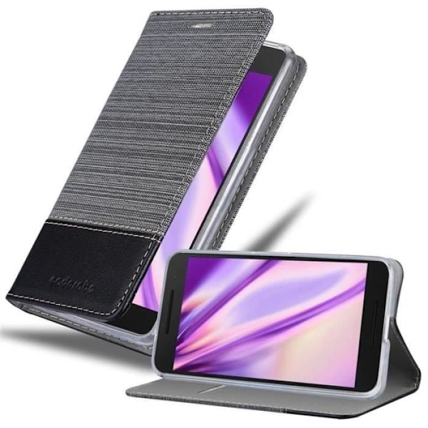 Plånboksfodral - CADORABO - Huawei NEXUS 6P - Imiterat läder - Tygdesign - Magnetisk stängning Svart