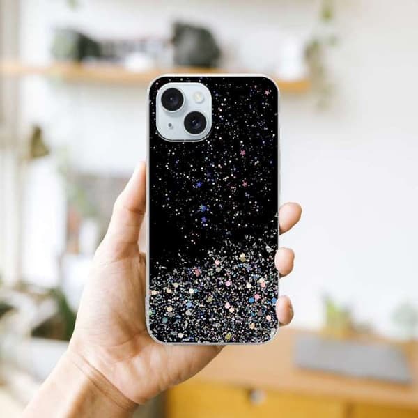 iPhone 15 Skal Svart med Glitter Skydd Glittrande Design Svart