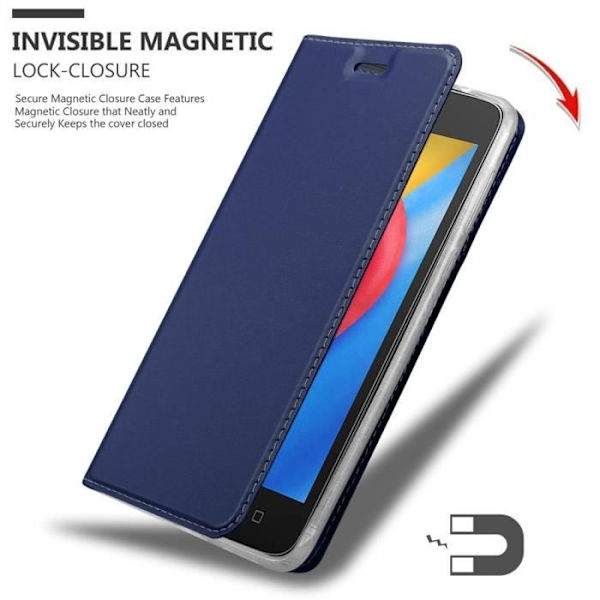 Cadorabo Fodral för Motorola MOTO C PLUS i KLASSIG MÖRKBLÅT skyddsöverdrag med magnetlås, horisontellt stativ och spår