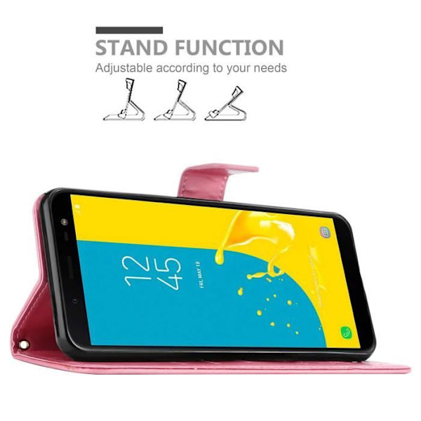 Coque för Samsung Galaxy J6 2018 - CADORABO - Blomsterfodral - Skinnliknande - Ställfunktion - Komplett skydd Rosa blommig