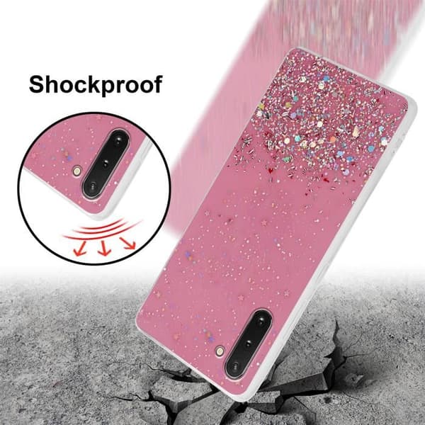 Skal för Samsung Galaxy NOTE 10 Rosa med Glitter Skydd Glittrande Design Ros