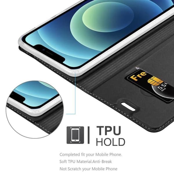 Flip-fodral för iPhone 12 MINI Klassisk svart plånbok Stötsäker Svart
