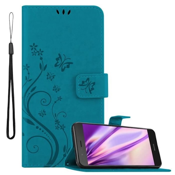 Coque för Huawei P9 LITE 2016 - CADORABO - Blommigt Etui - Konstläder - Ställfunktion - Plånbok BLOMMA BLÅ