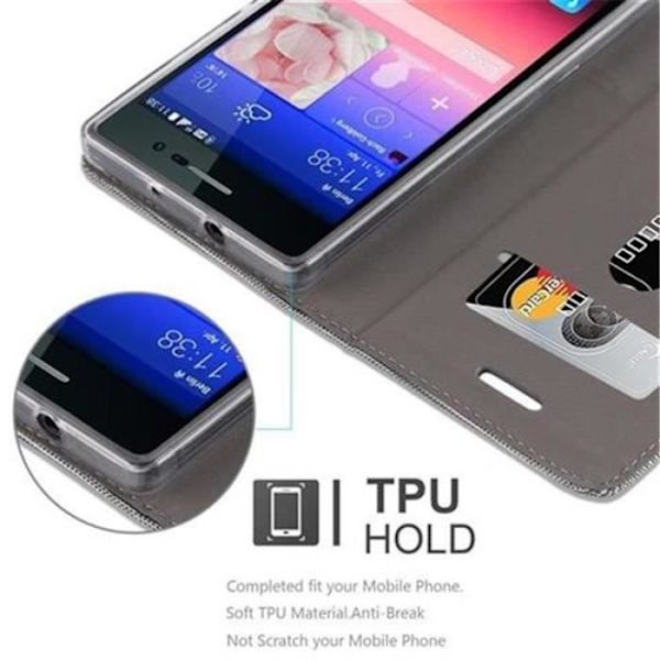 Huawei P7 Fodral i LJUSGRÅ BRUN från Cadorabo (TYG-LÄDERDESIGN) Helt skyddsfodral med Flip Flip och