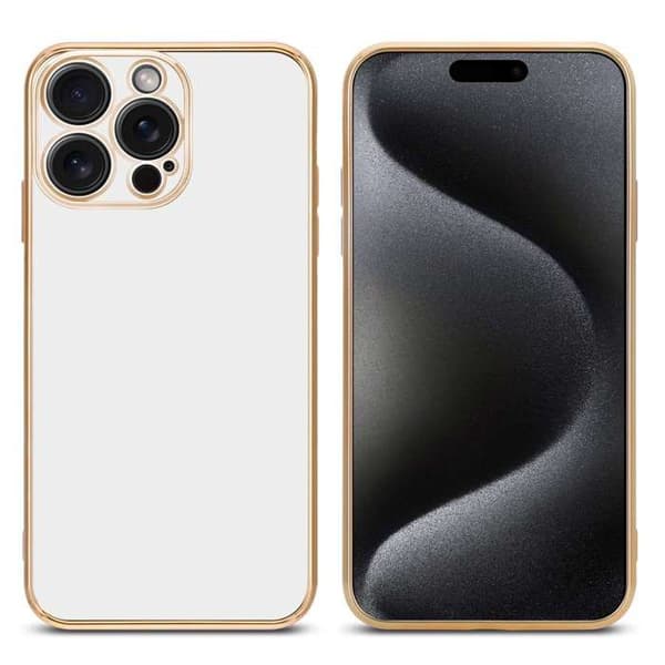 iPhone 15 PRO Glansig Vit - Guld med skydd för kamera Vit