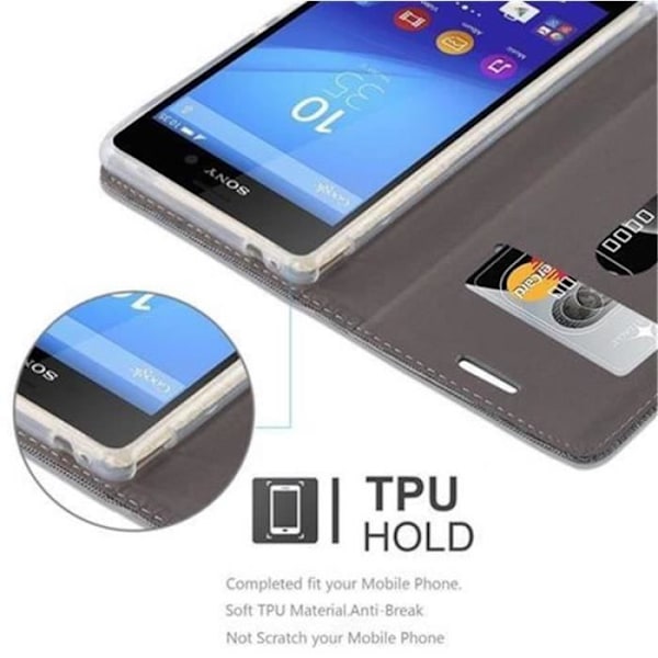 Coque Sony Xperia M4 AQUA - CADORABO - Grå Svart Tyg-Simili-läder - Ställ och kortfack Mörkgrå